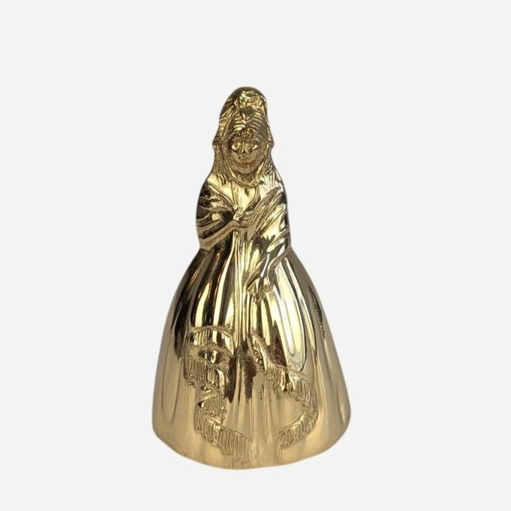Vintage Gold‎ Tone Figural Lady Bell Crinoline Skirt Basket Brass 4 in